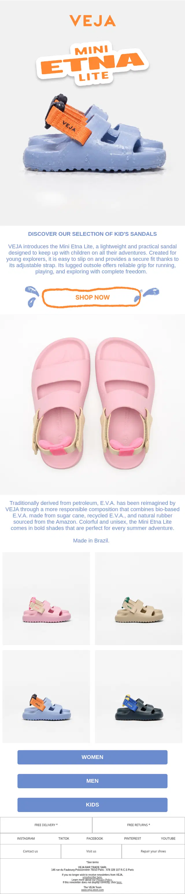 VEJA email design, full length