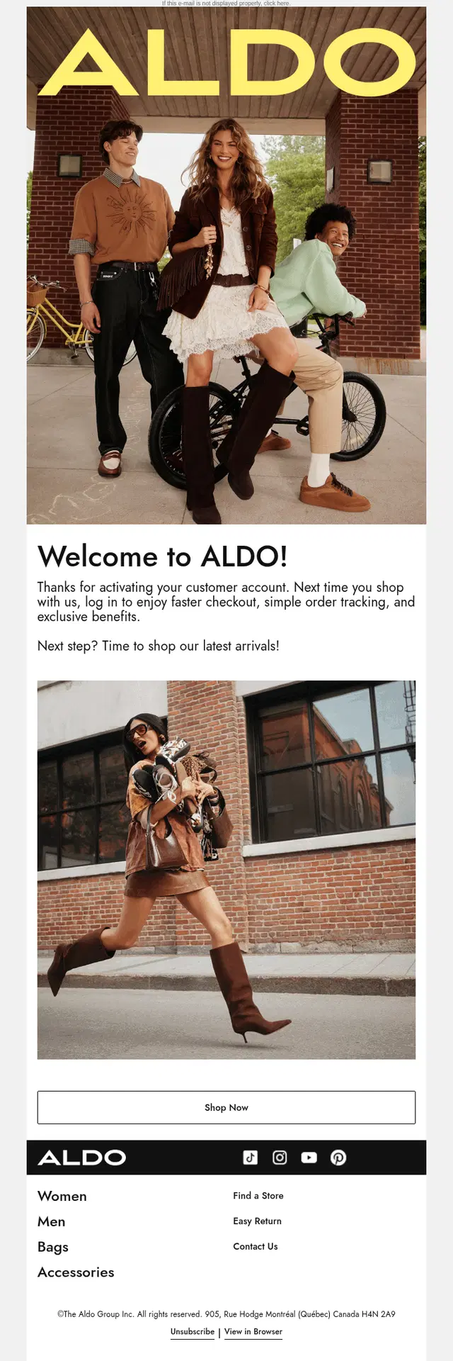 Aldo email design, full length