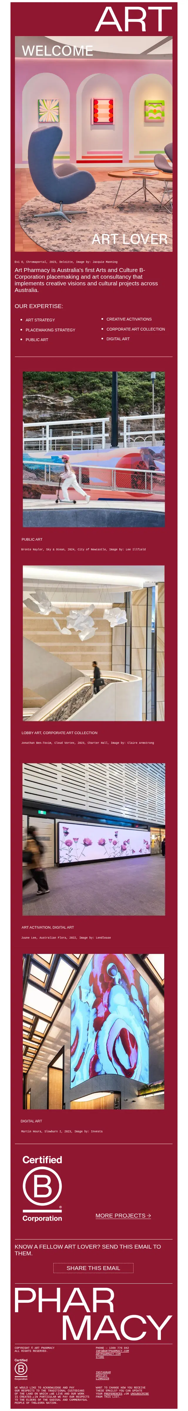 Art Pharmacy email design, full length